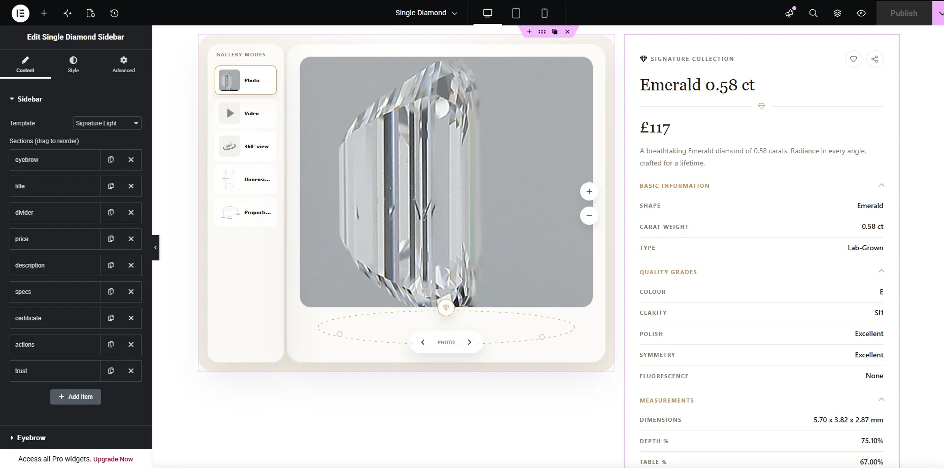 The Single Diamond Sidebar sections repeater